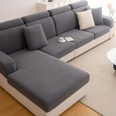 1 PC Solid Color Slant Striped Fleece Sofa Hat Cover Beautifies Dust, Anti Slip, Anti Cat Scratch Elastic Jacquard Velvet All Season Universal Sofa Cover Combination,Living Room 1/2/3/4 Seat Sofa Cover