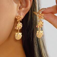 1件装度假风水钻海星贝壳耳环，适合女士海滩旅行和度假佩戴 - 彩色 - 查看 3