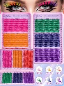 MEM 640 piezas de pestañas en racimo de ojo de gato de 8-16 mm, 6 colores mezclados de múltiples densidades, extensiones de pestañas con aspecto naturalmente denso y voluminoso con mini pestañas de colores, fácil de hacer para principiantes de maquillaje - vistoso - Ver 4