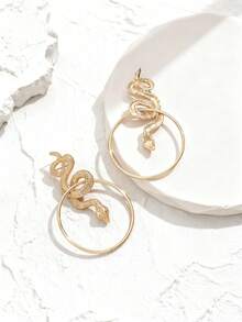 Unisex Minimalist Geometric Snake Stud Earrings - Yellow Gold - View 4