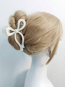 1pc Women's Plastic Hair Claw Clip With Ribbon Bowknot Design In Bag For Daily Use Valentine's Day Valentines Hair Clips Hair Jaw Clip Hair Clamps Hair Clutch Hair Claw Clip Fall Winter Hair Accessories For Women For Vacation Outfits Woman Valentines Gift Summer Outfits - White - View 7