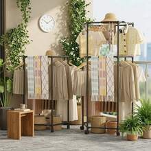 Garment Racks With Wheels, Hexagonal Rolling Clothing Drying Rack For Hanging Clothes, 360° Rotating Clothing Display Stand, Movable Clothing Storage Rack With Pulleys, Garment Hanger Storage For Bedroom, Laundry, Balcony - Multicolor - View 12