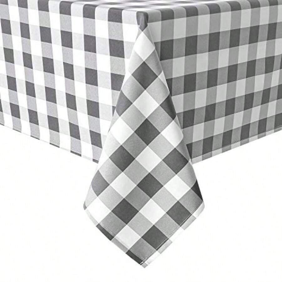 Hiasan - Mantel rectangular a cuadros resistente a las manchas impermeable y resistente a las arrugas lavable para comedor 70 x 140 pulgadas patrón de cuadros gris y blanco - Gris y blanco - Ver 1