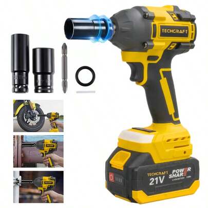Llave de Impacto Inalámbrica 1/2" Motor Brushless (Sin Escobillas) - Pistola de Impacto 350N.m Alto Torque - Compatible con Batería 18V - Kit con 2 Dados para Llantas de Auto y Reparaciones DIY
