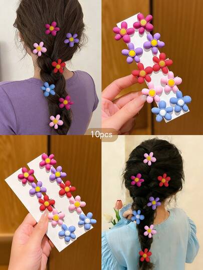 10个彩色花朵发夹，甜美风格发饰，日常佩戴