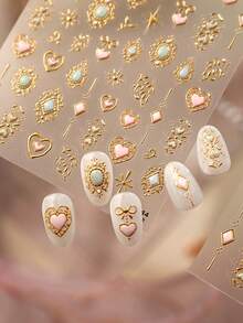 1片装奢华5D美甲贴纸 复古闪亮仿宝石美甲贴纸 宫廷风爱心星星美甲贴纸 - 彩色 - 查看 2