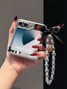 1 pieza Funda de teléfono plegable con elemento de rosa mate simple y lindo de material PC, emparejada con una pulsera del mismo color, puede proteger y evitar caídas para: Samsung Galaxy Z Flip 3/Z Flip 4/Z Flip 5/Z Flip 6/Z /Find N3 Flip/Razr 50 Ultra/Razr 60 Ultra/Rolalazar 60/Razr 50/ MIX Flip/Galaxy Z Flip7 FE - Verde - Ver 3
