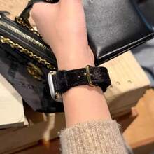 1pc Women's Star Velvet Leather Band, Compatible With 42mm, 38mm, 40mm, 41mm, 44mm, 45mm, 46mm, 49mm Series, Fashionable Smart Watch Replacement Strap, Suitable For Series Ultra2, Ultra SE2, SE 11, 10, 9, 8, 7, 6, 5, 4, 3, 2, 1 - Black - View 2