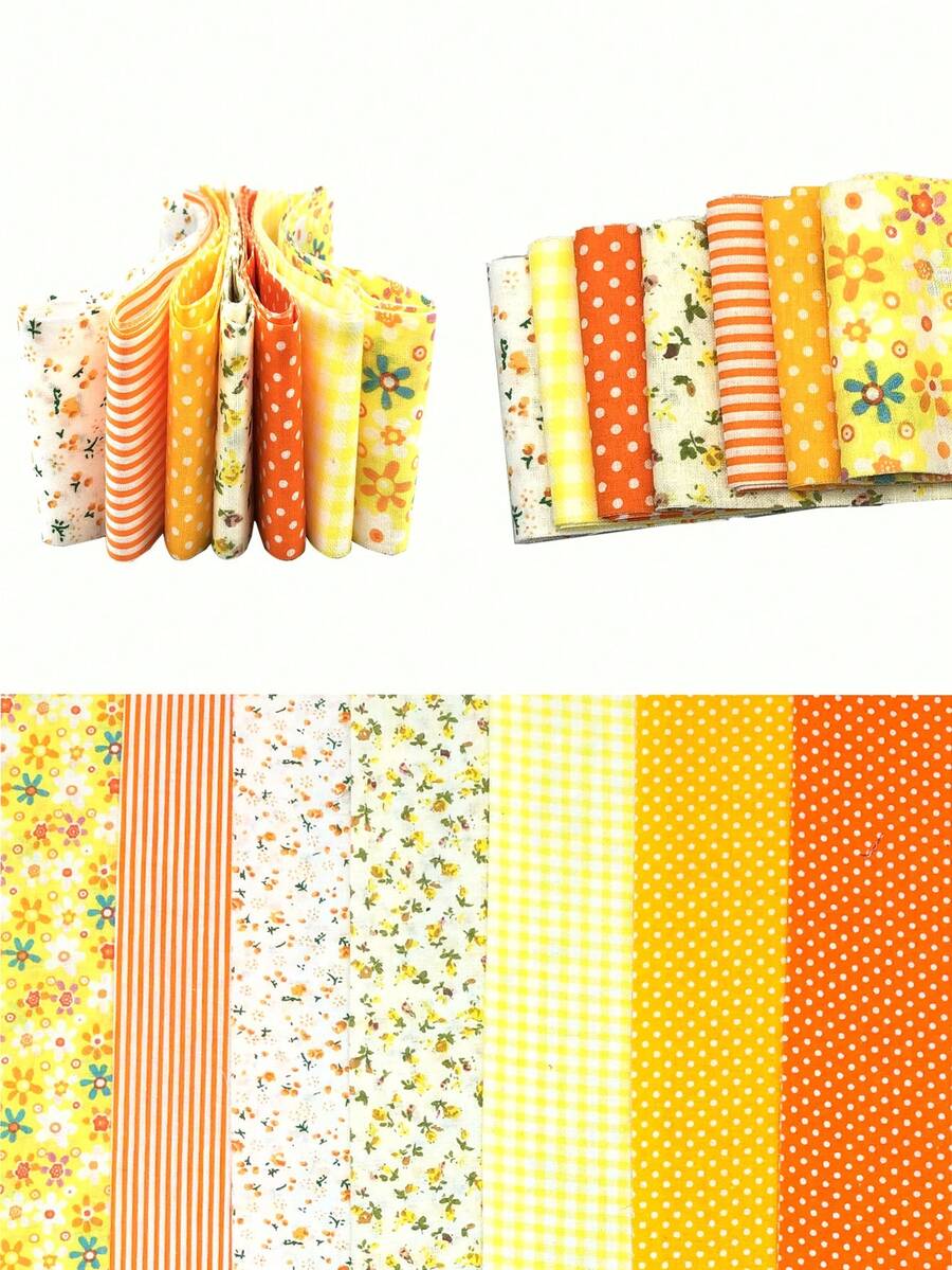 7pcs/Set 6.5*110cm (2.5*43.3in) Mixed Fabric Strips, DIY Sewing Accessories - A-Yellow - View 1