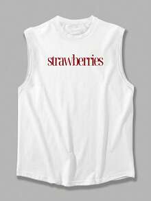 FRACTYR Men's Casual Minimalist Strawberry Graphic Street Style Sleeveless T-Shirt, Versatile Daily Fashion - White - View 5