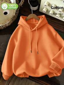 Áo hoodie in họa tiết phong cách đường phố thời trang mới năm 2026, tay dài, vai rớt, thiết kế dây rút thoải mái và đa năng, được thiết kế đặc biệt cho nữ, dáng ôm, kiểu dáng unisex cho mùa xuân, thu và hè, phù hợp để mặc hàng ngày. - Cam 2 - Xem 4