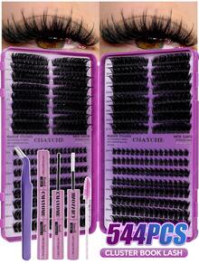 544/608 PCS Lash Extension Kit, Spikes Cluster Lashes,.Cartoon Style Eyelash Clusters, Anime Eyelash Extensions, Natural Looking Eyelash Clusters, Fairy Eyelash Clusters, Suitable For Beginners - Purple - View 4