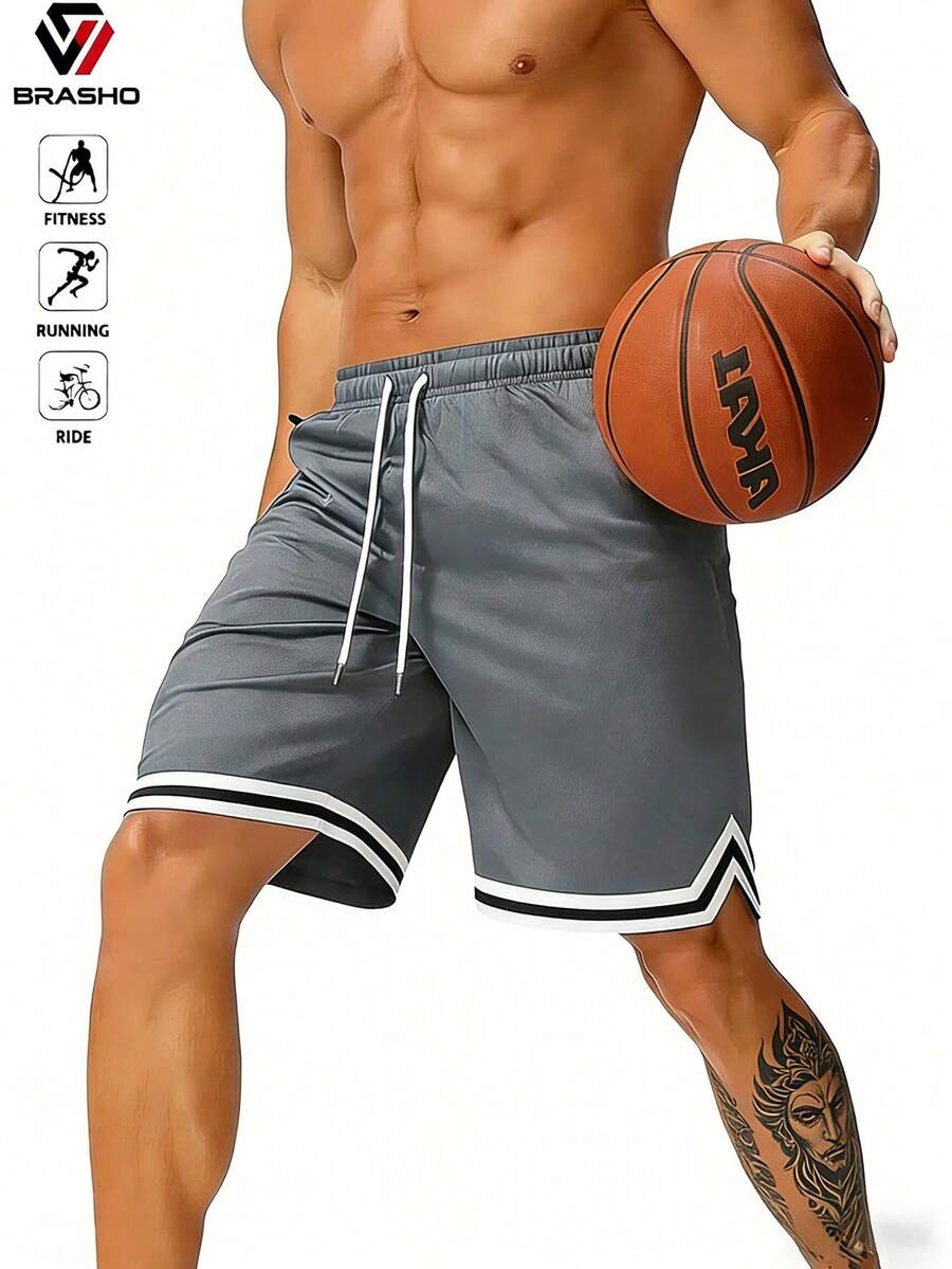 Quần short thể thao bóng rổ nam mùa hè, kiểu dáng thường ngày, có dây rút, chất liệu lưới thoáng khí, nhanh khô, dài đến đầu gối. - Xám - Xem 1
