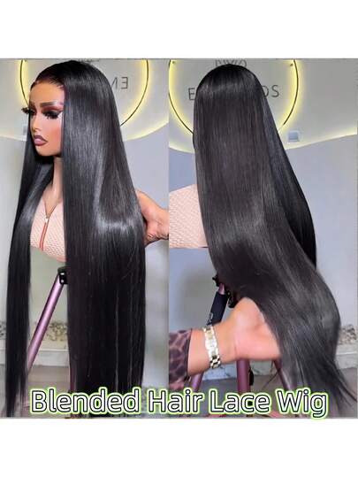 奢华250%密度直发蕾丝前假发 - 高清透明13x4，预先拔毛，采用年轻发丝，巴西原生人发，黑色，女士款，86.36厘米