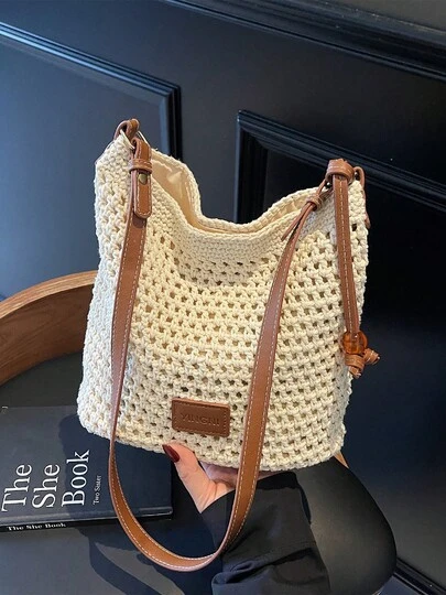 Nueva bolsa de hombro con diseño de letra tejida a mano, adecuada para salidas diarias, vacaciones en la playa y actividades de ocio, primavera/verano