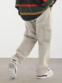 Men's Loose Fit Flap Pockets Cargo Pants, Plain Long Baggy Pants, For Husband, Boyfriend Gifts, For Fall - 軍綠色 - 查看 11