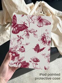 Una funda trasera de cristal transparente acrílico con un lindo patrón de flores y mariposas de dibujos animados, a prueba de golpes, adecuada para iPad de 7.a, 8.a y 10.a generación (10.2 pulgadas), con ranura integrada para lápiz, compatible con la función de suspender/activar, una opción de regalo ideal - Multicolor - Ver 3