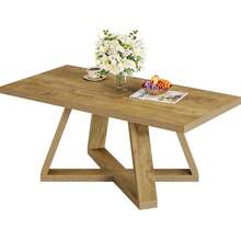 LITTLE TREE 120cm Rectangle Farmhouse Coffee Table, Wooden Tea Table Center Accent Table For Living Room Bedroom Small Space - Brown - View 9