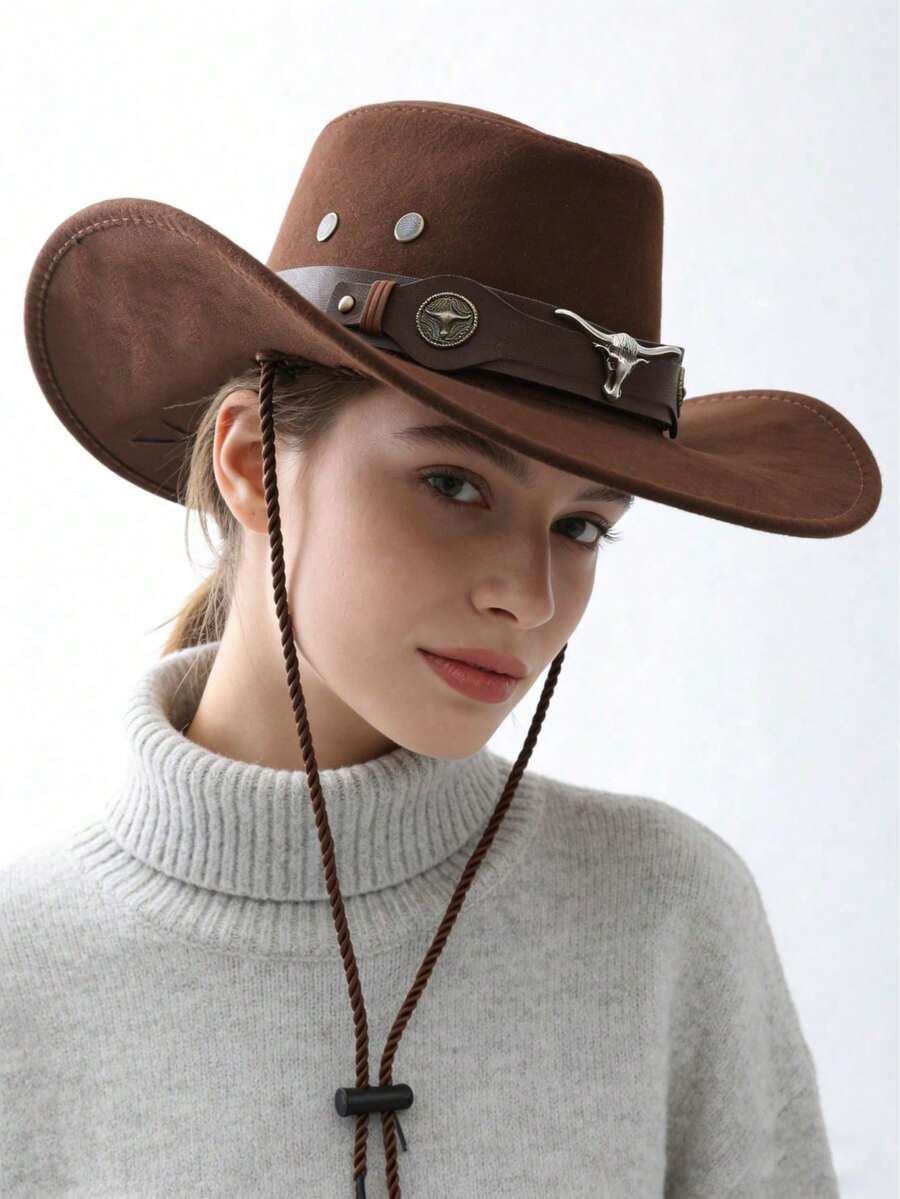 1 件仿麂皮西部牛仔帽，男女通用，适合派对和郊游。万圣节