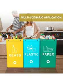 1pc/3pcs Foldable Trash Can, Reusable, Easy To Clean, Large Capacity, Durable Outdoor, Kitchen, Living Room Garbage Sorting Bin - Light Blue + Yellow + Grass Green - View 2