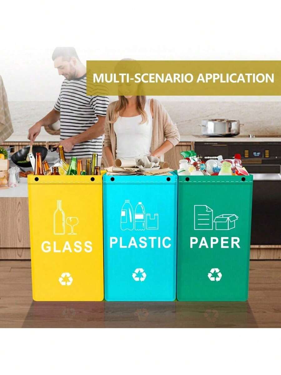 1pc/3pcs Foldable Trash Can, Reusable, Easy To Clean, Large Capacity, Durable Outdoor, Kitchen, Living Room Garbage Sorting Bin