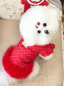 1pc Spring/Summer New Pet Princess Dress, Red Polka Dot Dog/Cat Princess Tulle Dress, Comfortable Versatile Pet Vest, Suitable For Poodle, Teddy, Maltese, Chihuahua And Other Medium/Small Pets For Daily Wear, Party, Home, Outdoor - Multicolor - View 3
