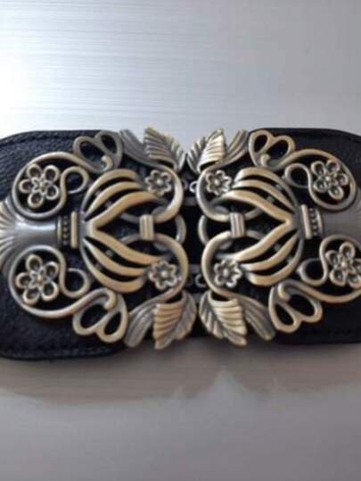 1 pieza Cinturón elástico con hebilla de metal vintage, adecuado para mujeres, vestidos de verano, atuendos escolares de otoño, otoño, Halloween