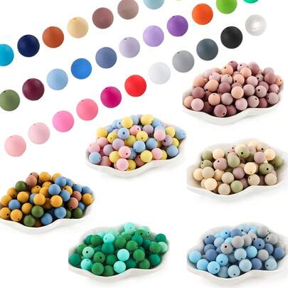 40颗串珠套装，硅胶珠（9毫米/12毫米/15毫米，圆形硅胶珠，4种颜色组合），适用于DIY手工串珠笔、钥匙扣吊坠、包包挂件、汽车装饰配件等。