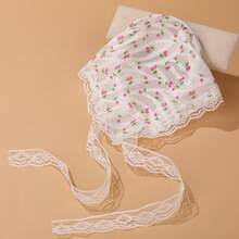 1 pieza Conjunto de diadema y pañuelo con estampado floral de estilo campestre, diadema de encaje con estilo francés para verano, banda para el cabello - Cereza morada - Ver 3