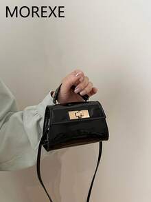 Fashionable Mini Handbag, Chic Versatile Shiny Flip-Lock Crossbody Bag - Black - View 8