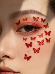 1pc Vintage Red Butterfly Face Sticker, Instantly Creates A Mysterious And Charming Atmosphere, Suitable For Chinese Style, And Other Styles, Easily Creates Atmospheric Makeup, Applicable For Concerts, Music Festivals, Children's Performances, Self-Adhesive And Easy To Use. - Multicolor - View 3