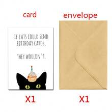 1 Fun Animal Birthday Card With An Envelope: A Cute Black Cat With A Cupcake And Candles. - A - View 2