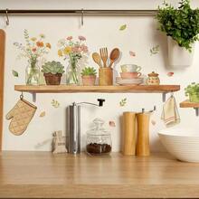 1pc Kitchen & Home Decor Sticker, Butterfly, Flower, Vegetable, Kitchen Utensils, Self-Adhesive Wall Decal, Suitable For Kitchen, Dining Room, Coffee, Bread Decoration - Multicolor - View 10