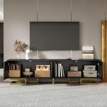 TV Stand With Textured Doors, TV Furniture, Gold Handles And Gold Legs - 黑色+刨花板 - 查看 6