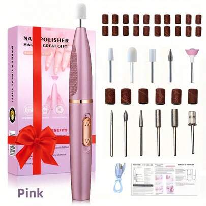 Professional Low-Noise Cordless Portable Electric Nail File Kit, Nail Grinder, And Multiple Sanding Heads For Nail Removal And Smoothing. Rechargeable Wireless Nail Drill For Trimming And Polishing Nails, Adjustable Speed Nail Polish Machine, Compact And Lightweight For Easy Travel And Vacation, Gift Giving, Mother's Day, At Home Nail Polish Machine 300mAh