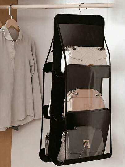 1pc Hanging Organizer Rack With Clear Display Shelf For Storing And Organizing Handbags Wallets Clothes Pants Shoes Skirts And Bedroom Decor, Space-Saving Wardrobe Solution With Transparent Shelf, Durable Frame, Easy-Access Hanging Storage, Ideal For Closet Makeover, Dorm, Entryway, Office, Spring Cleaning And Mother's Day Gift, Enhancing Fashion Accessories Display And Quick Outfit Retrieval