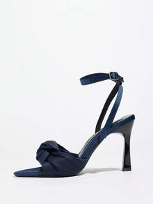 Women's Pointed Toe Stiletto Heel Solid Color Twist Knot Elegant Versatile Outdoor Commute Party Formal Dress Sandals - Navy Blue - View 7