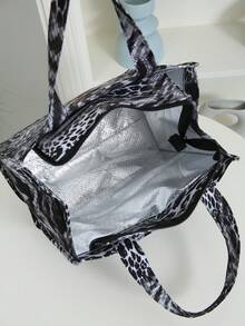 New Nylon Snake Skin Print Large Capacity Portable Insulated Lunch Box With Zipper, Half-Closed Design, Suitable For Work Commute - Grey - View 7