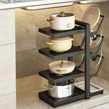 Multi-Function Kitchen Storage Rack, Suitable For Cabinet Or Countertop, Can Hold Pots, Utensils, Fruits & Vegetables, Easy To Install And Adjust, Durable Kitchen Accessory - Black - View 3