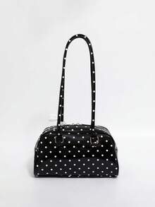 亮面波点波士顿包，配蕾丝蝴蝶结，多功能，休闲，甜美又酷炫，复古女孩单肩包 - 黑色 - 查看 10