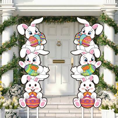 2pcs WUUHAWUHA Easter Bunny Yard Signs, Large Plastic Outdoor Lawn Garden Decorations, Charming Rabbit & Egg Design, No Electricity Or Battery Needed, Featherless, For Spring & Summer Festivities, WUUHAWUHA