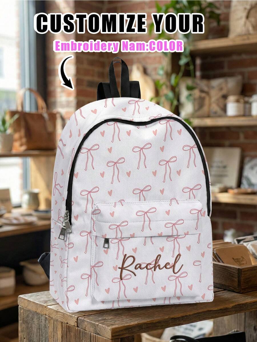 Mochila con bolsillo bordado personalizado, mochila universitaria personalizada, mochila de viaje, mochila escolar, bolso para portátil, mochila personalizada, casual y de moda - Multicolor - Ver 1