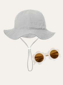 Bộ 2 mũ chống nắng cho bé kèm kính, mũ chống nắng thoáng khí nhanh khô đa năng cho trẻ em, mũ tai bèo đi biển cho bé. - Bộ mũ và kính cho trẻ em - Xem 6