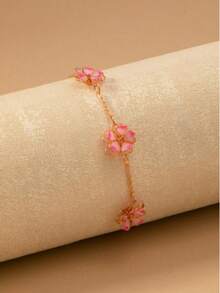 Floral Geometric Bracelet, Dreamy Countryside Sakura Style, Versatile Minimalist Design - Multicolor - View 4