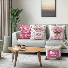 4 Stück Dekorative beidseitig bedruckte Kissenbezüge zum Muttertag, geeignet für Wohnzimmer Sofa Schlafzimmer, Kissenfüllungen nicht enthalten - Verschiedenfarbig - Übersicht 5