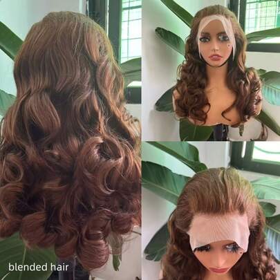 Bob Wig Human Blended Hair 13x4 Frontal Lace Wig 10-36 Inch Body Wave 180% Density HD Transparent Lace Front Wigs Human Blended Hair Pre Plucked Bob Wigs For Women Brown