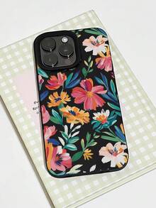 1件装简约个性化多色花卉图案黑色流苏边手机壳，兼容 16/16Pro/16Plus/15/15ProMax/15Pro/11/12/13/14ProMax/11Pro/11ProMax/12Pro/12ProMax/13Pro/13ProMax/14Pro/14ProMax，软壳，优雅创意设计 - 彩色 - 查看 2