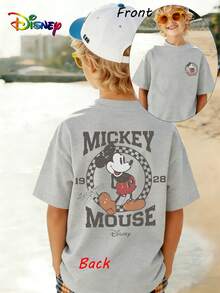 1pc Disney Mickey Mouse Playful Retro Emblem Tween Boys Fun T-Shirt - Comfortable & Lightweight, Ideal For School Days And Weekend Hangouts - 灰色 - 查看 1