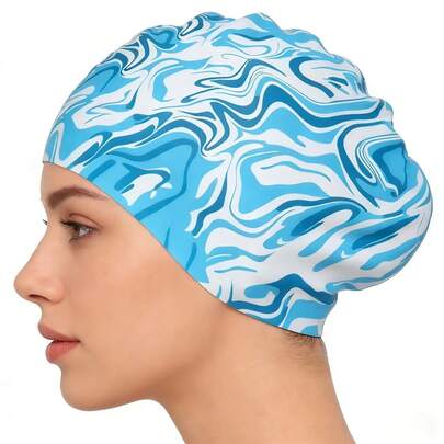 Women's High Elastic Double-Sided Printed Silicone Swimming Cap, Premium Waterproof Silicone Material Keeps Hair Dry, Comfortable Elastic Fit, Suitable For Swimming Pool, Competitive Swimming, Swimming Training, Beach Swimming And Water Sports, Swimming Training Equipment, Ideal Gift For Water Sports Enthusiasts, Plus Size Swimming Cap, Elastic Swimming Cap, Best Choice For Swimming Lovers