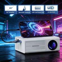 ZZPQVT 1pc HD Mini Projector With Phone Connection Cable, 50 ANSI Lumens, Native 240P, 1080P Decoding, Compatible With HD, USB, AV, Laptop, Suitable For Home Theater, Camping Party, Office, Classroom (USB Type-C), Mirroring, Micro Home Cinema, Classic Power, Retro Movie Watching, Support 20-80 Inch Screen, Compatible With USB/AV/TF/Smartphone, USB Powered, Holiday Gift - Đen trắng 1 - Xem 1
